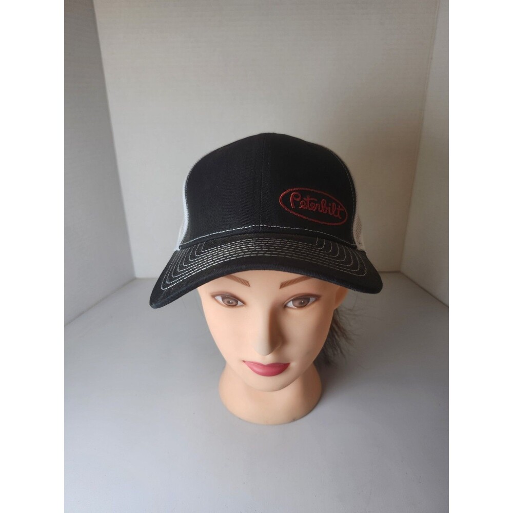 Peterbilt trucks Black w/ White Mesh Back Side Logo Diesel Base Ball Cap Hat